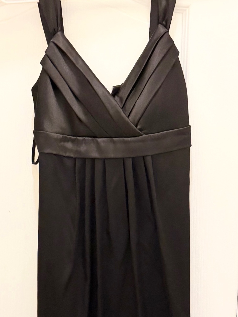 Le Chateau Black Satin Ruched Cocktail Dress. Size Medium
